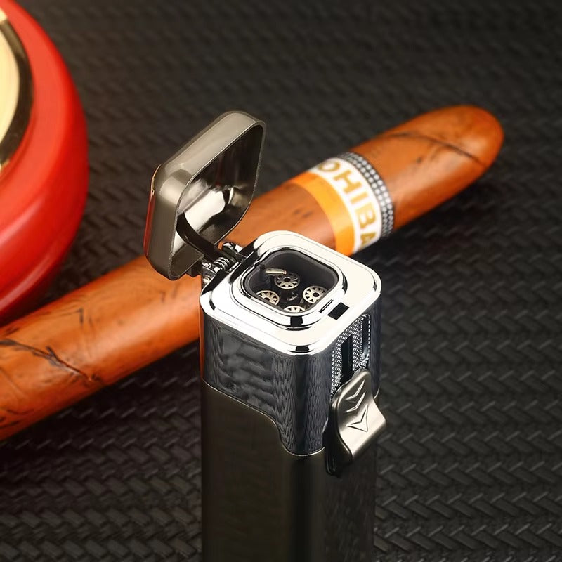 Best Refillable Fireplace Gas 4 Jet Blue Flame Cigar Torch Butane Fire Lighter Outdoor Windproof BBQ Camping Stove Torch Lighter